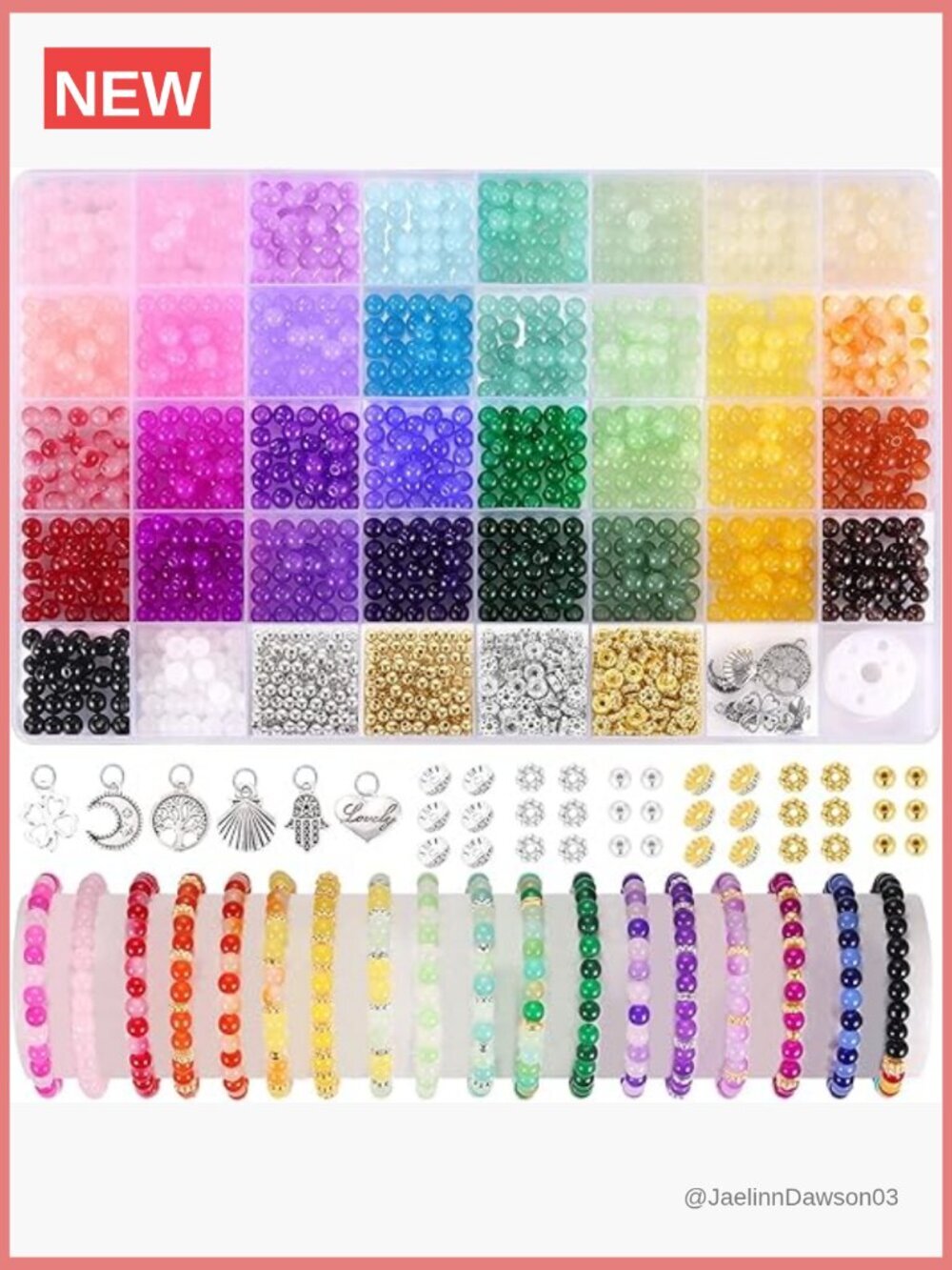 1368pcs 6mm Flat Glass Beads Kit with Charms, for Jewelry Making DIY Bracelet